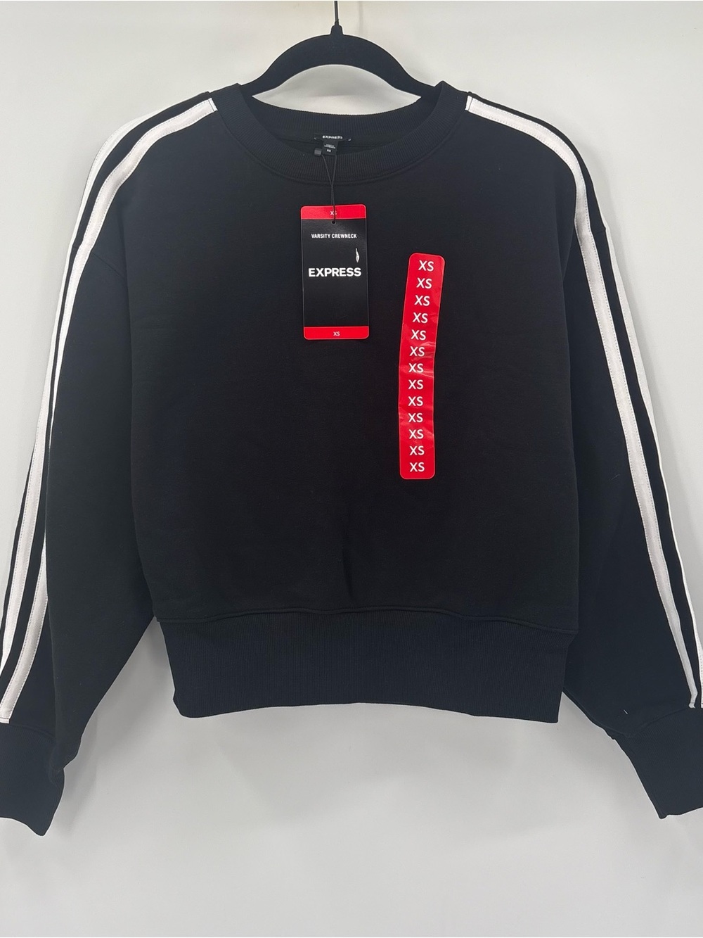 Express Black Sweatshirt with White Shoulder Stripes